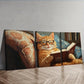 3pcs  A cat reading on the couch  Wall Art Set Canvas Framed 40x60cm - High Quality Print 100% Australian Made Wall Canvas Ready to Hang