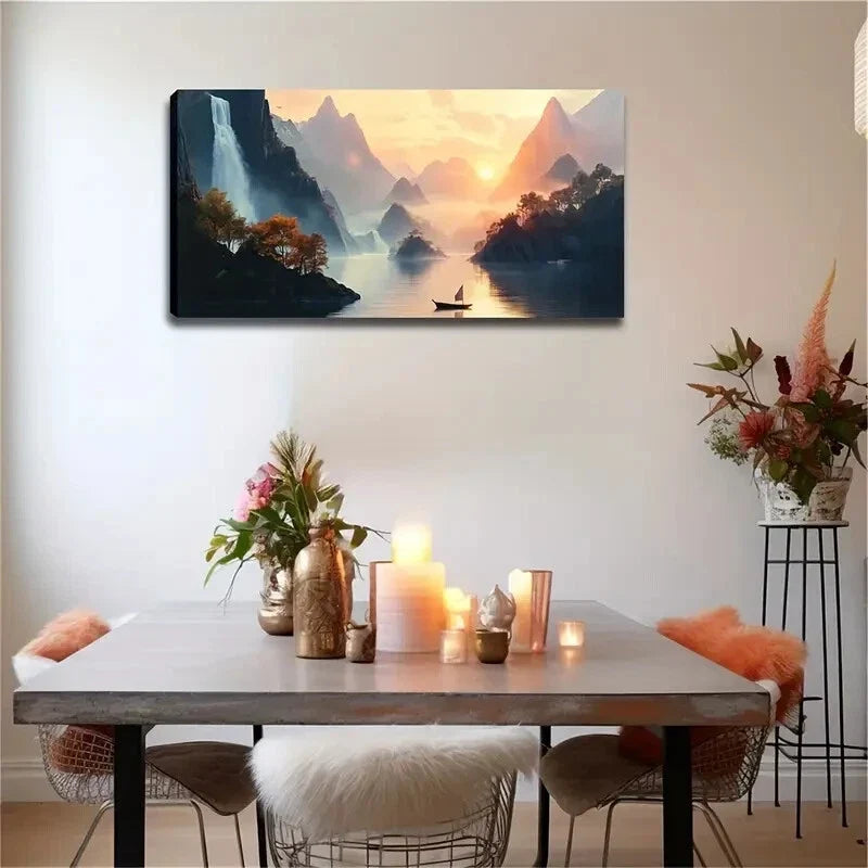 Calm Water & Wooden Boat Wall Art Canvas Office Home Room Framed 120x60cm