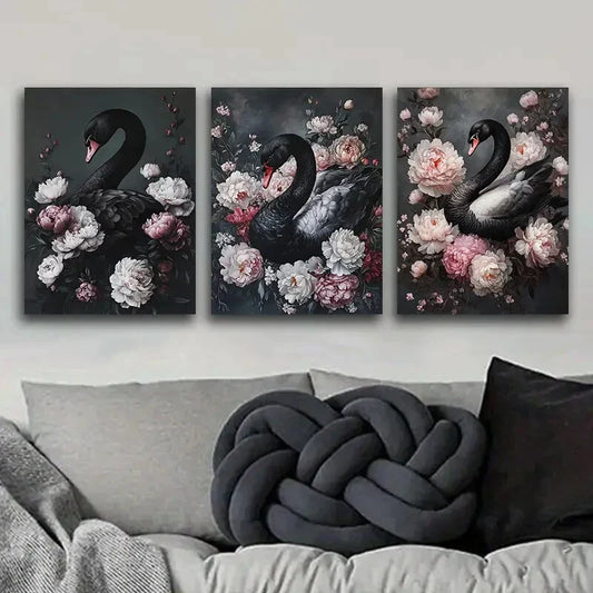 3pcs Very elegant black swan   Metal Print Ready to Hang Art