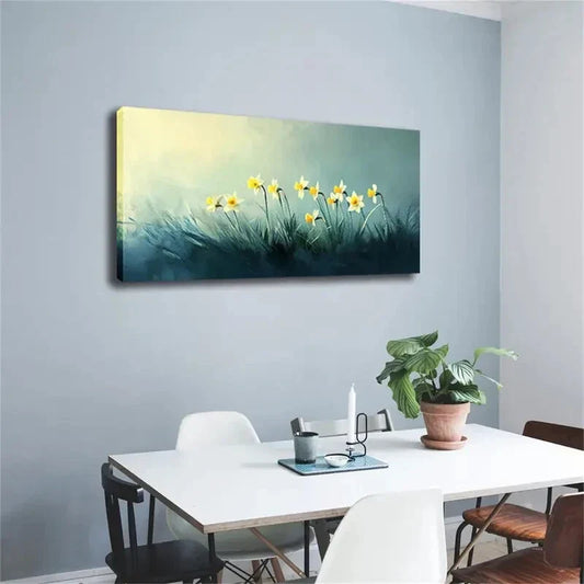 White & Yellow Floral Modern Wall Art Canvas Office Home Room Framed 120x60cm