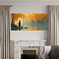 3pcs Autumn Forest Witch Silhouette Serene Lake Metal Print Ready to Hang Art