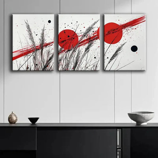 3pcs Colorful Red Line & Black Dot Design Wall Art Set Canvas Framed 40x60cm - High Quality Print 100% Australian Made Wall Canvas Ready to Hang