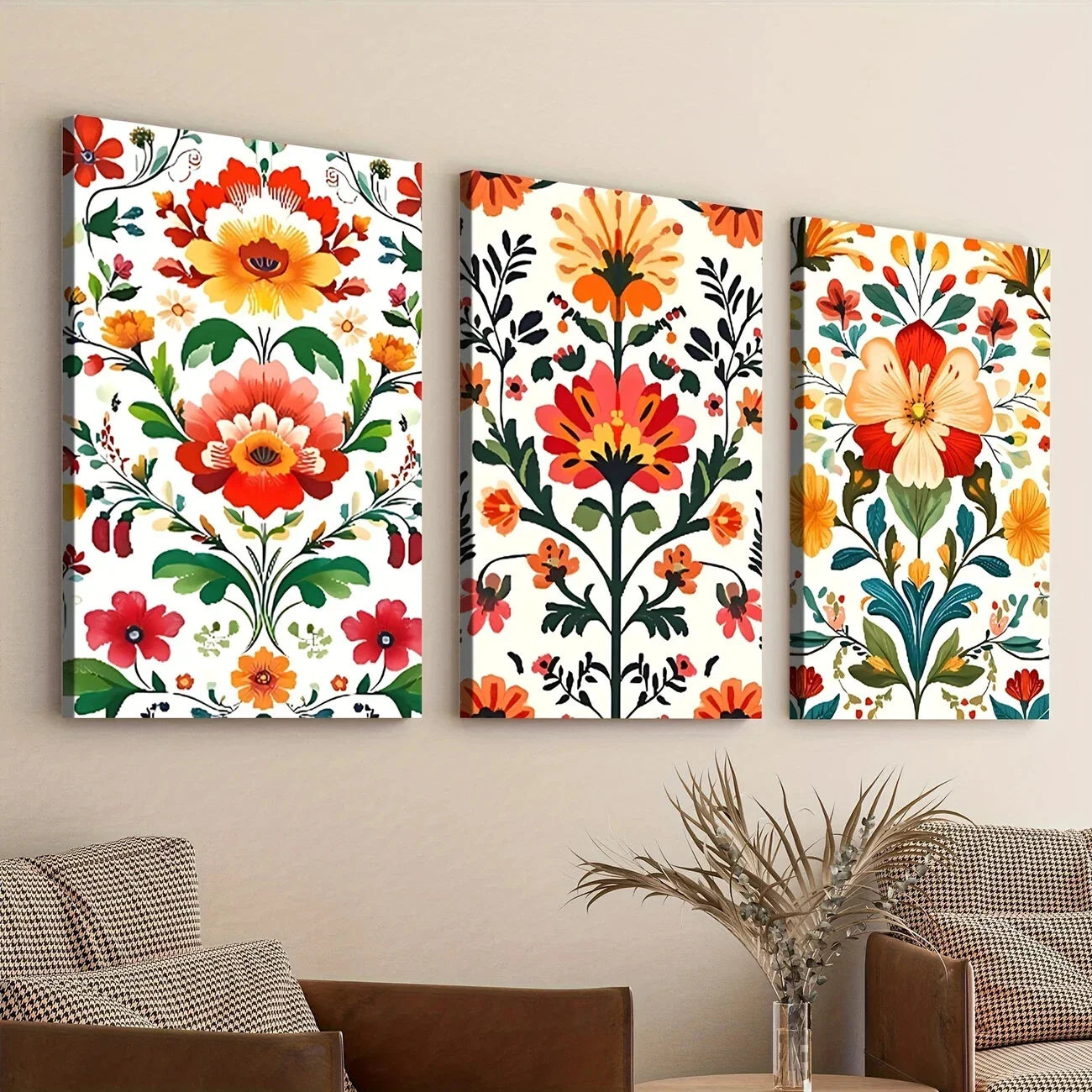 3pcs Floral Elegant Red Yellow & Orange Leaves Wall Art Set Canvas Framed 40x60cm - High Quality Print 100% Australian Made Wall Canvas Ready to Hang