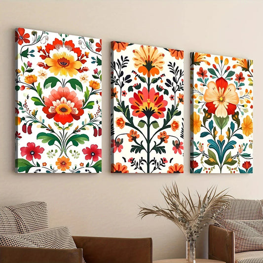 3pcs Floral Elegant Red Yellow & Orange Leaves Wall Art Set Canvas Framed 40x60cm - High Quality Print 100% Australian Made Wall Canvas Ready to Hang