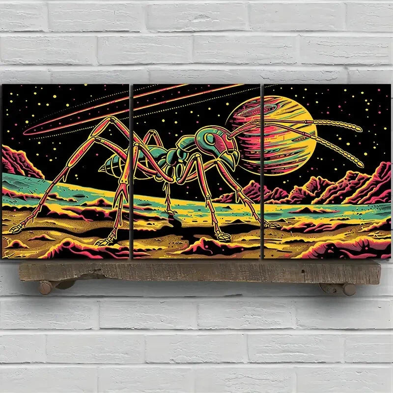 3pcs Vibrant Ant Space Adventure Metal Print Ready to Hang Art