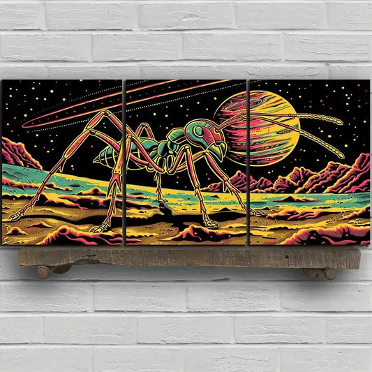 3pcs Vibrant Ant Space Adventure Metal Print Ready to Hang Art