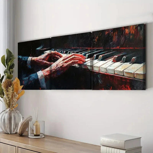 3pcs Piano Hand Close-Up Painting Dark Alone Wall Art Set Canvas Framed 40x60cm - High Quality Print 100% Australian Made Wall Canvas Ready to Hang