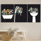 3pcs Bathtub Shower And Wash Basin Floral Metal Print Ready to Hang Art