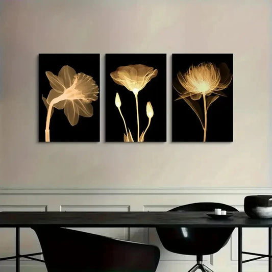 3pcs  Abstract Luxury Flower Prints, Metal Print Ready to Hang Art