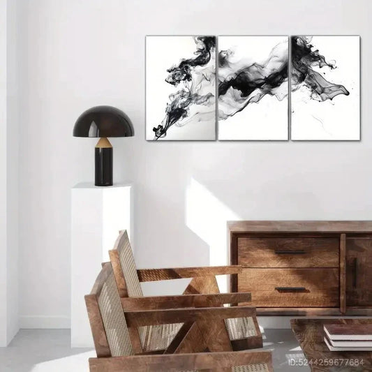 3pcs Modern Abstract Black & White Smoke Design Metal Print Ready to Hang Art