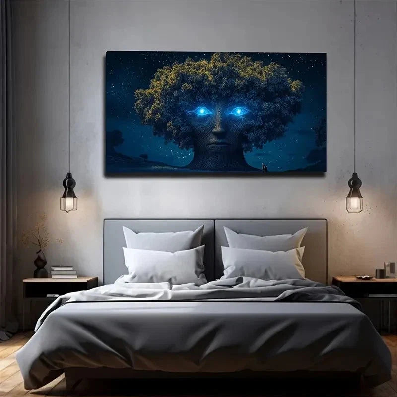 Textured Face Starry Night Tree Wall Art Canvas Office Home Room Framed 120x60cm