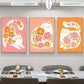 3pcs Floral and Cute Cats Art Decorative Poster Metal Print Ready to Hang Art