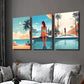 3pcs Summer Beach Background Illustration Wall Art Set Canvas Framed 40x60cm - High Quality Print 100% Australian Made Wall Canvas Ready to Hang