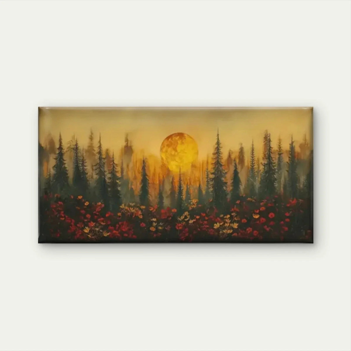Full Moon Forest Pine Trees Wall Art Canvas Office Home Room Framed 80x45cm