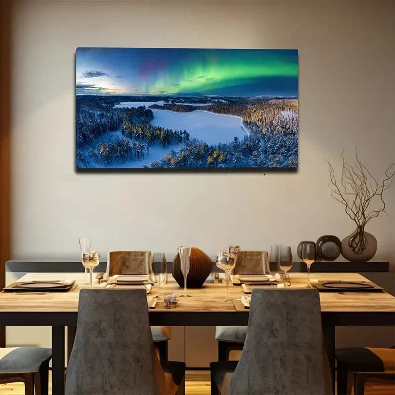 Large Northern Lights Wall Art Canvas Office Home Room Framed 120x60cm