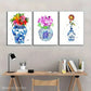 3pcs Blue and White Porcelain Floral Decoration Metal Print Ready to Hang Art