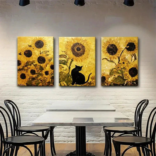 3pcs Sunflower Bear Floral Yellow Perfect Wall Art Set Canvas Framed 40x60cm - High Quality Print 100% Australian Made Wall Canvas Ready to Hang