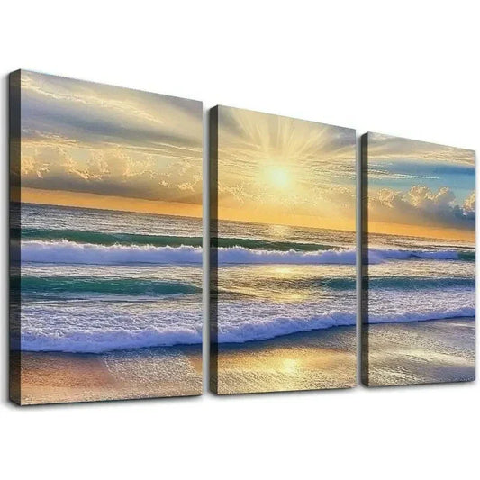 3pcs Modern Sunset Beach  Wall Art Set Canvas Framed 40x60cm - High Quality Print 100% Australian Made Wall Canvas Ready to Hang