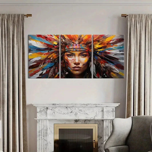 3pcs Native American Headdress Metal Print Ready to Hang Art