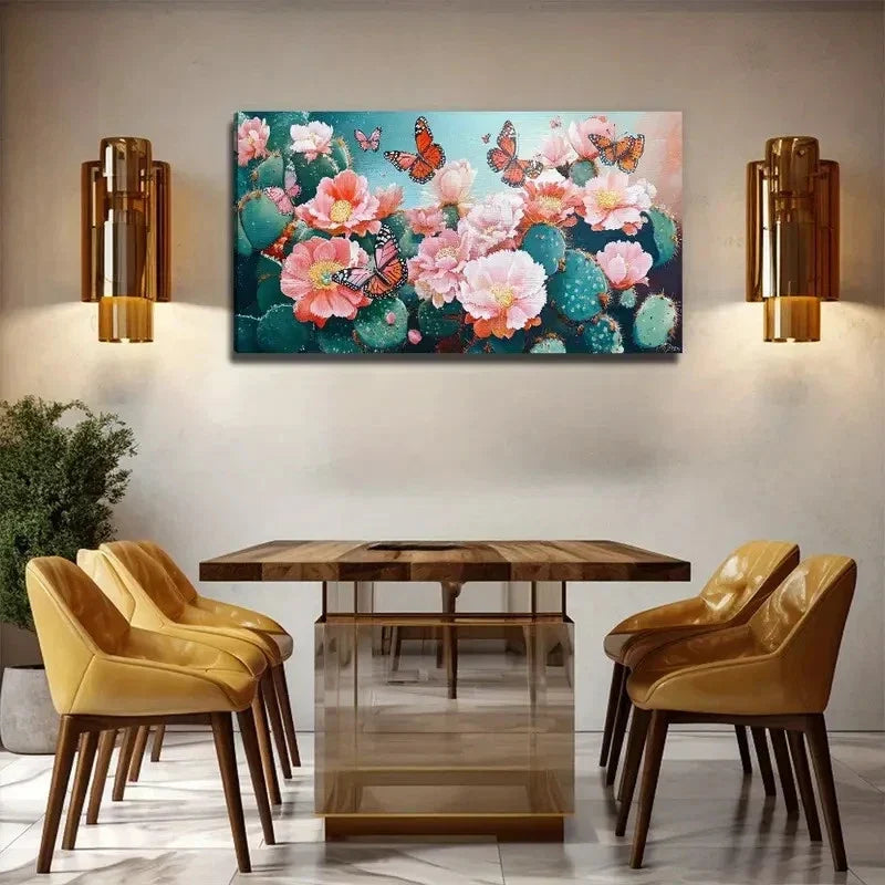 Butterfly Cactus Perfect Wall Art Canvas Office Home Room Framed 120x60cm