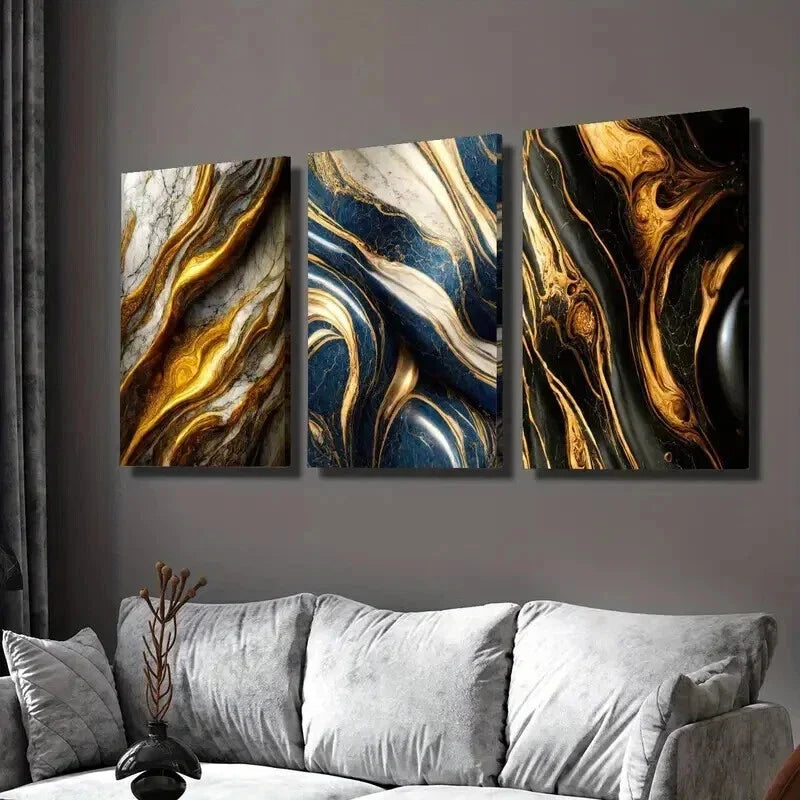 3pcs Gold White Marble Gilt Textured Lines Wall Art Set Canvas Framed 40x60cm - High Quality Print 100% Australian Made Wall Canvas Ready to Hang