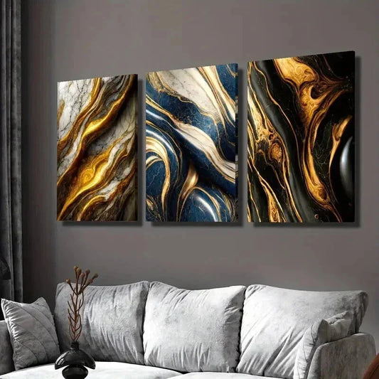 3pcs Gold White Marble Gilt Textured Lines Wall Art Set Canvas Framed 40x60cm - High Quality Print 100% Australian Made Wall Canvas Ready to Hang