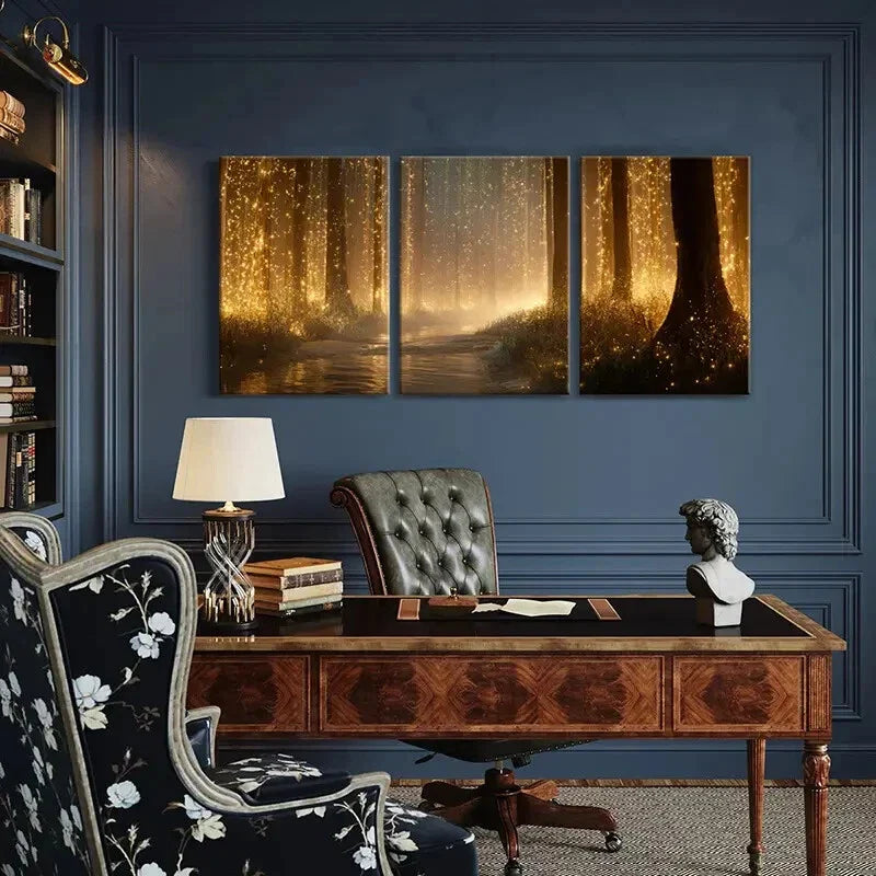 3pcs Enchanted Forest Glow Mystical Nature Scene Metal Print Ready to Hang Art