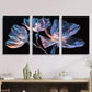 3pcs Vibrant Pink and Blue Crystal Flowers Metal Print Ready to Hang Art