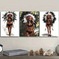 3pcs Indian Girls Wearing Feathered Headdresses Wall Art Set Canvas Framed 40x60cm - High Quality Print 100% Australian Made Wall Canvas Ready to Hang