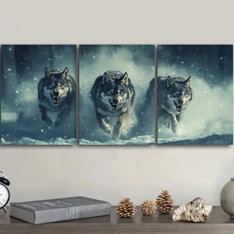 3pcs Fierce Wolf pack  Wall Art Set Canvas Framed 40x60cm - High Quality Print 100% Australian Made Wall Canvas Ready to Hang