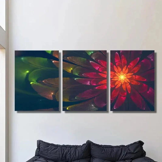 3pcs Art Deco Chrysanthemum Metal Print Ready to Hang Art