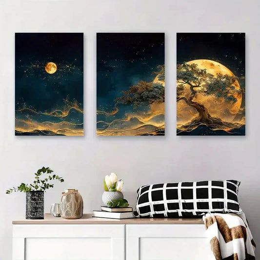 3pcs Dreamy Night Landscape, Starry Sky Metal Print Ready to Hang Art