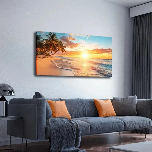 Serene Beach Sunrise Sky Wall Art wall canvas office home room framed 120x60cm
