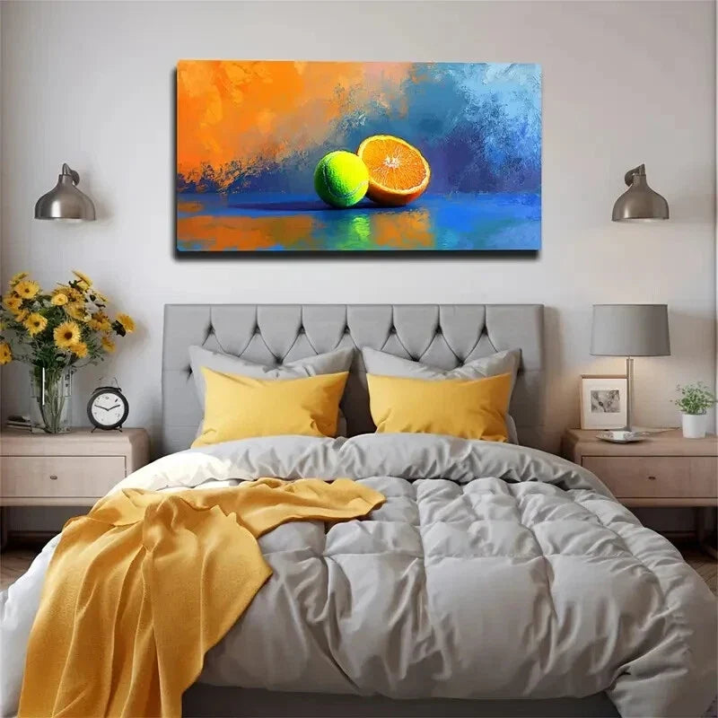 Vibrant Green Tennis Balcl Wall Art Canvas Office Home Room Framed 120x60cm