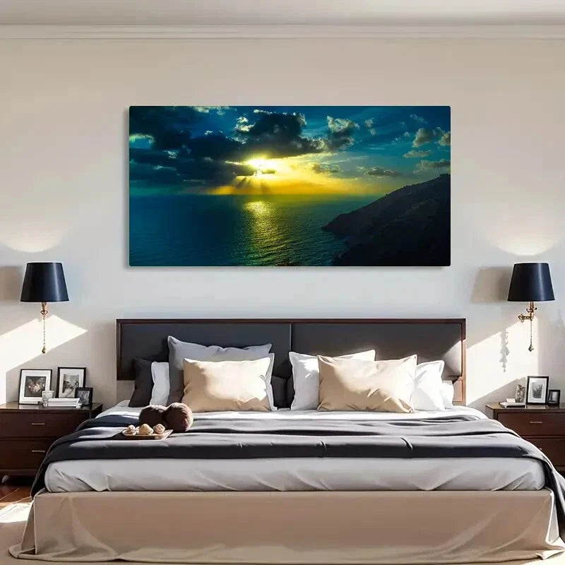 Seaside Sunset Landscape Wall Art Canvas Office Home Room Framed 120x60cm