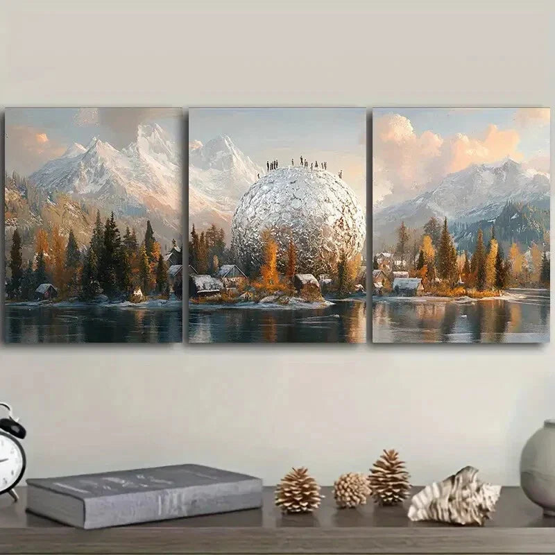 3pcs  Snow-capped island (2) Wall Art Set Canvas Framed 40x60cm - High Quality Print 100% Australian Made Wall Canvas Ready to Hang