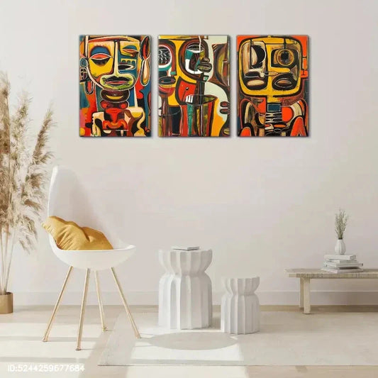 3pcs African American Tribal Abstract Portrait Metal Print Ready to Hang Art