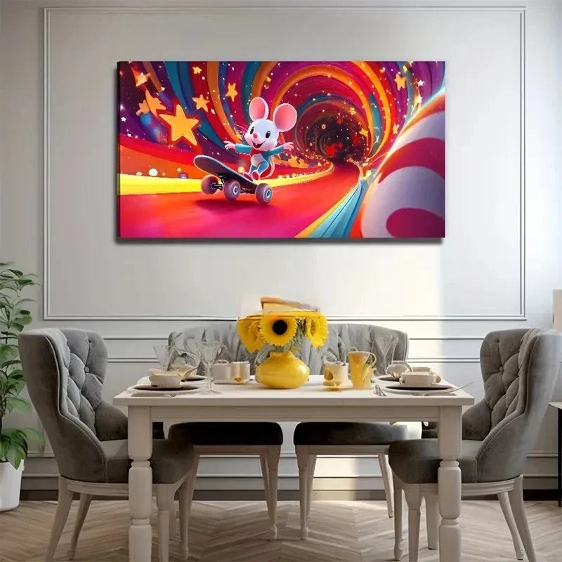 Whimsical Rabbit In Mid-Air Wall Art Canvas Office Home Room Framed 120x60cm
