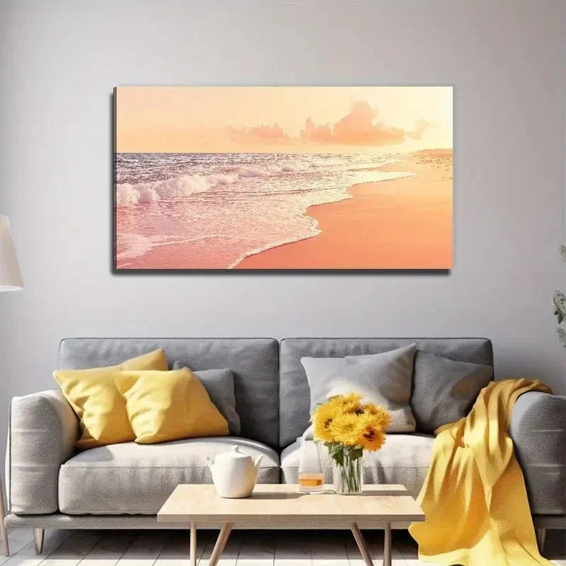 Beach & Ocean Waves Wall Art Canvas Office Home Room Framed 80x45cm