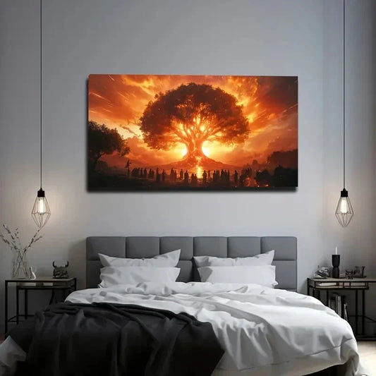 Vibrant Sunset Tree Design Wall Art canvas office home room framed 120x60cm