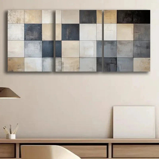 3pcs Muted Color Geometric Design Metal Print Ready to Hang Art