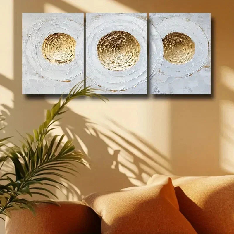 3pcs Modern & Luxurious Golden Center Metal Print Ready to Hang Art