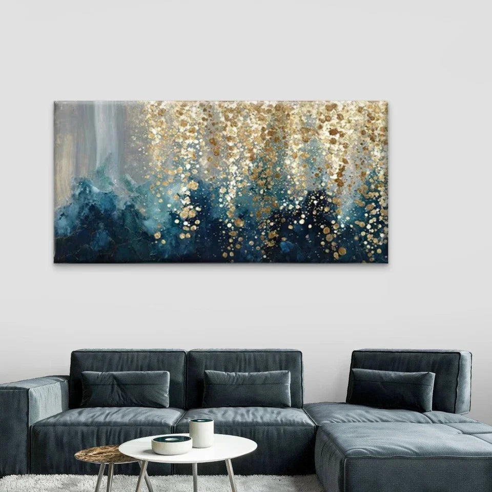 Blue Tones Abstract Wall Art Canvas Office Home Room Framed 80x45cm