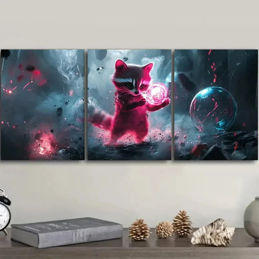 3pcs A magical raccoon Metal Print Ready to Hang Art