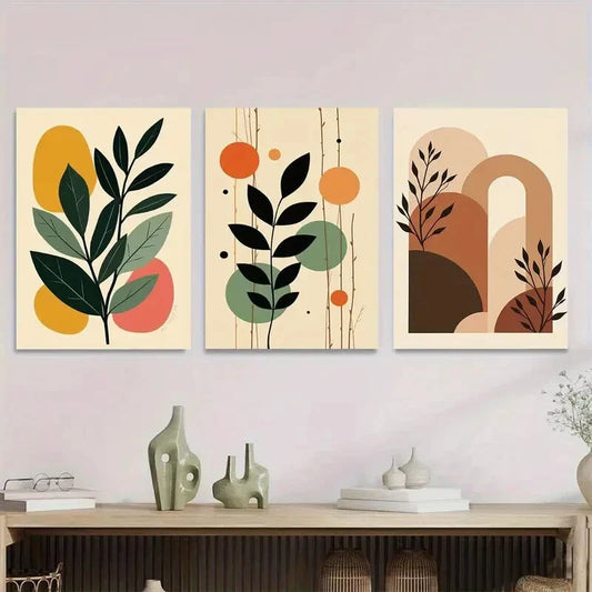 3pcs Abstract Botanical Framed Colorful Wall Art Set Canvas Framed 40x60cm - High Quality Print 100% Australian Made Wall Canvas Ready to Hang