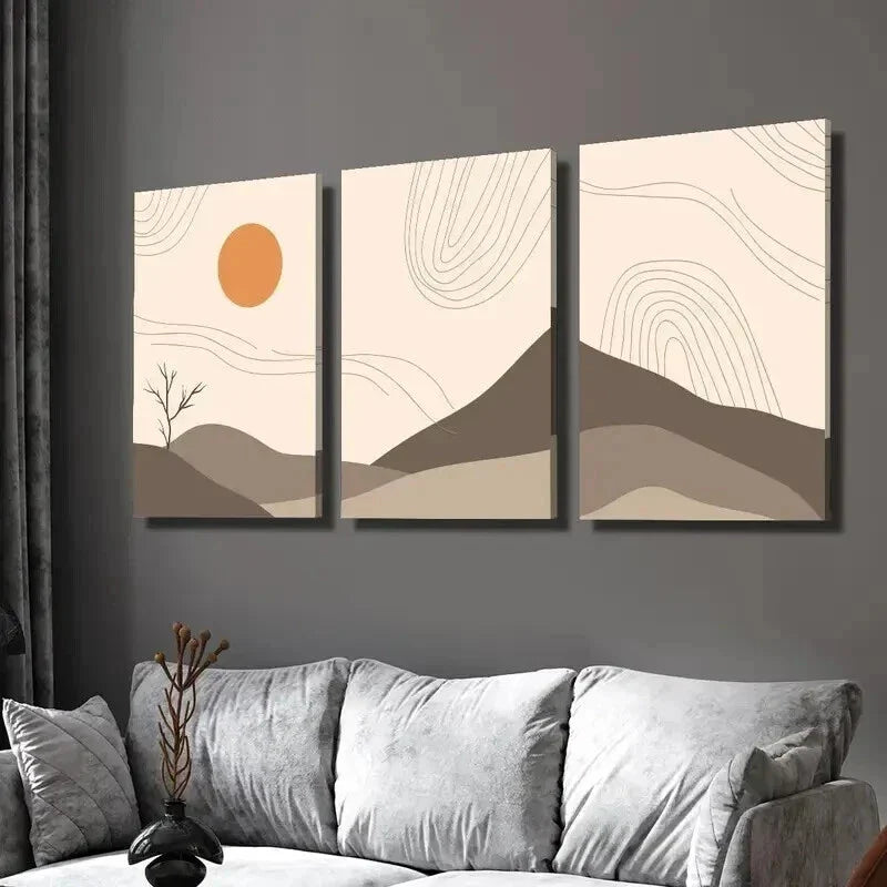 3pcs Sun Moon Tree Landscape Painting Wall Art Set Canvas Framed 40x60cm - High Quality Print 100% Australian Made Wall Canvas Ready to Hang