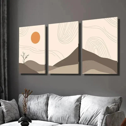 3pcs Sun Moon Tree Landscape Painting Wall Art Set Canvas Framed 40x60cm - High Quality Print 100% Australian Made Wall Canvas Ready to Hang
