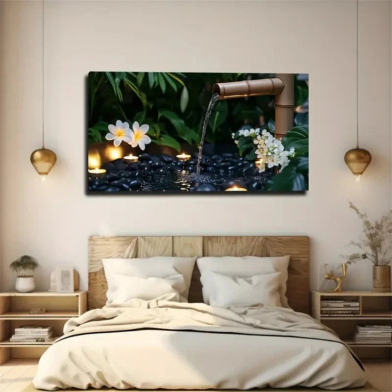 Serene Japanese Garden Black Wall Art Canvas Office Home Room Framed 120x60cm