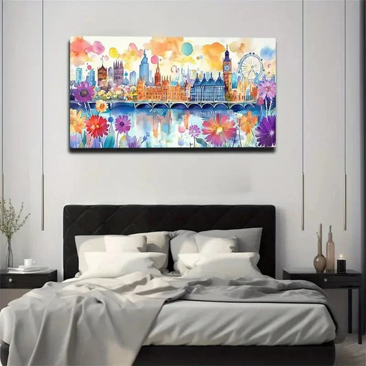 Vibrant London Cityscape Wall Art Canvas Office Home Room Framed 80x45cm