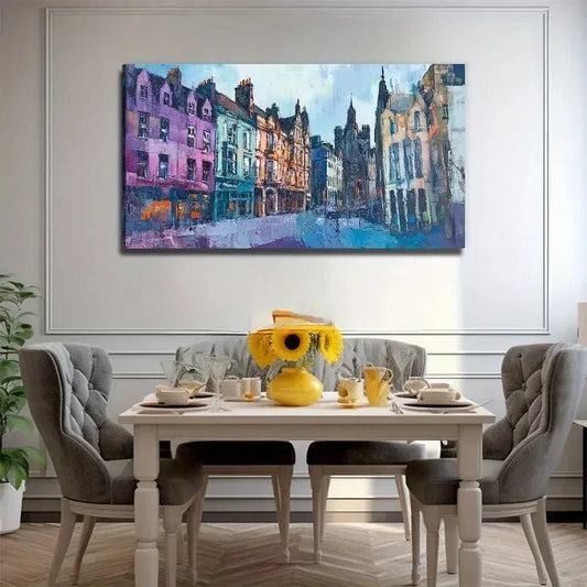 Vibrant City Street Intricate Wall Art Canvas Office Home Room Framed 120x60cm